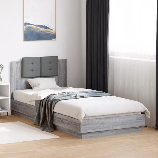 Berkfield Home Grey Sonoma Bed Frame with LED Lighting and USB Charging Port, W: 100 cm, D: 200 cm – 1
