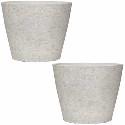 Garden Gear Lily White and Grey Stone-Effect Planters, Set of 2, Diameter: 36.5 cm, Height: 29 cm