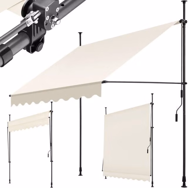 TECTAKE No-Drill Retractable Manual Awning in Beige with Steel and Aluminium Frame, Width: 200 cm