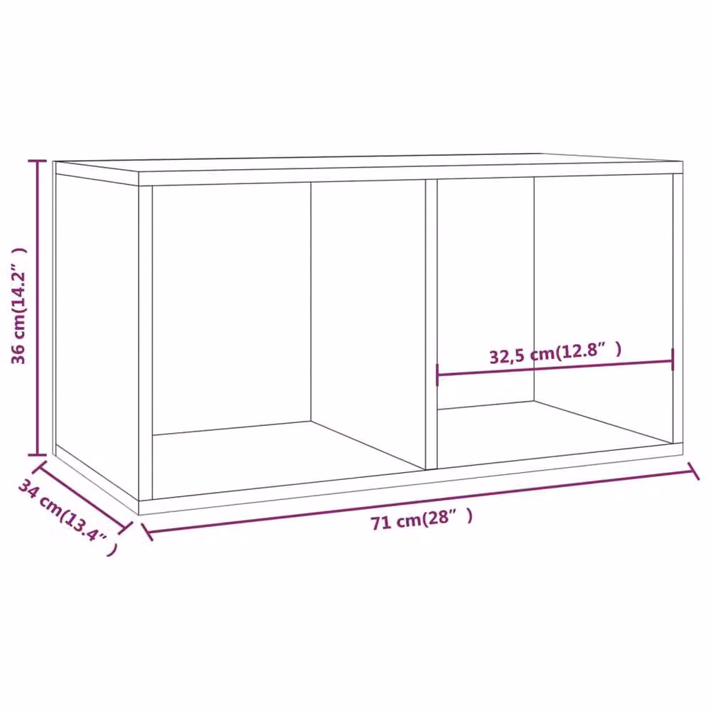 Berkfield Home Vinyl Storage Box in Grey Sonoma, Engineered Wood, W: 71 cm, D: 34 cm, H: 36 cm – 3