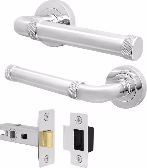 AFIT Polished Chrome Aluminium Door Handle and Latch Set in Silver – 1