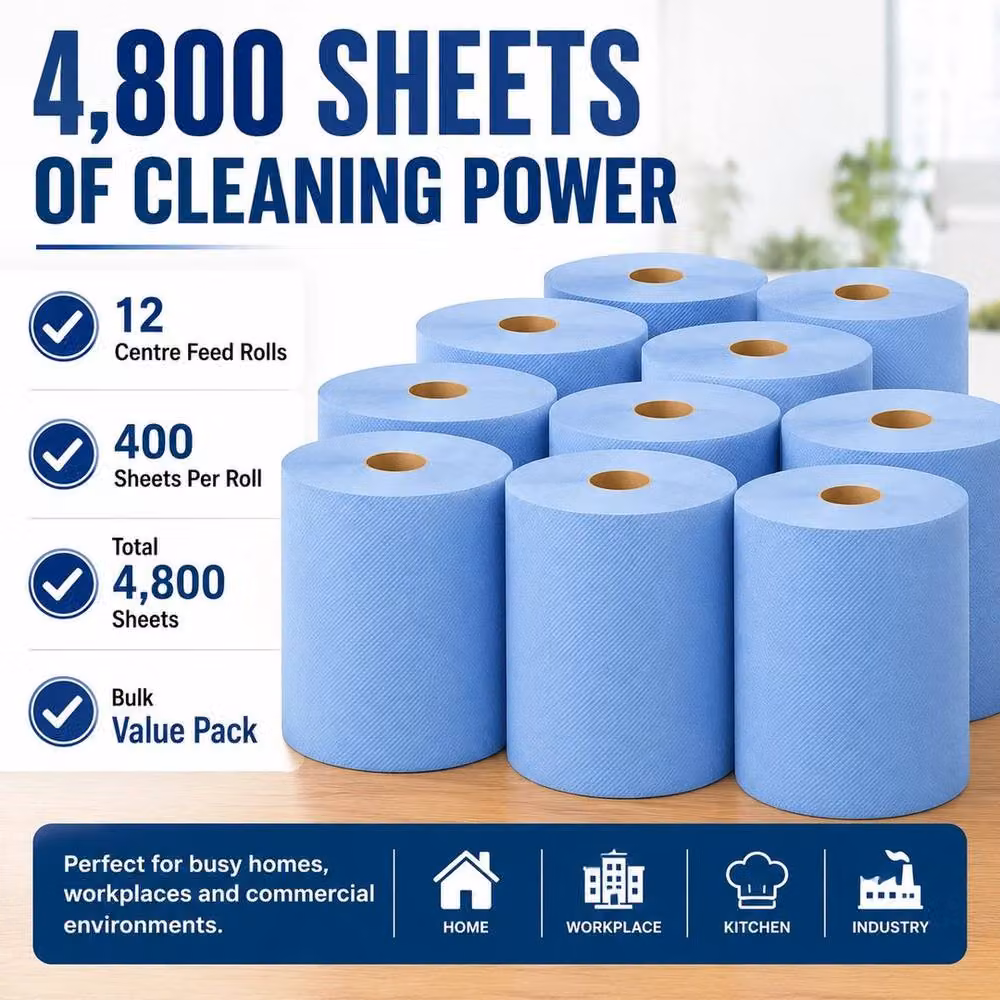 NESTLUNE 12 Blue 2ply Embossed Centrefeed Kitchen Rolls, W: 15 cm, L: 100 cm – 2