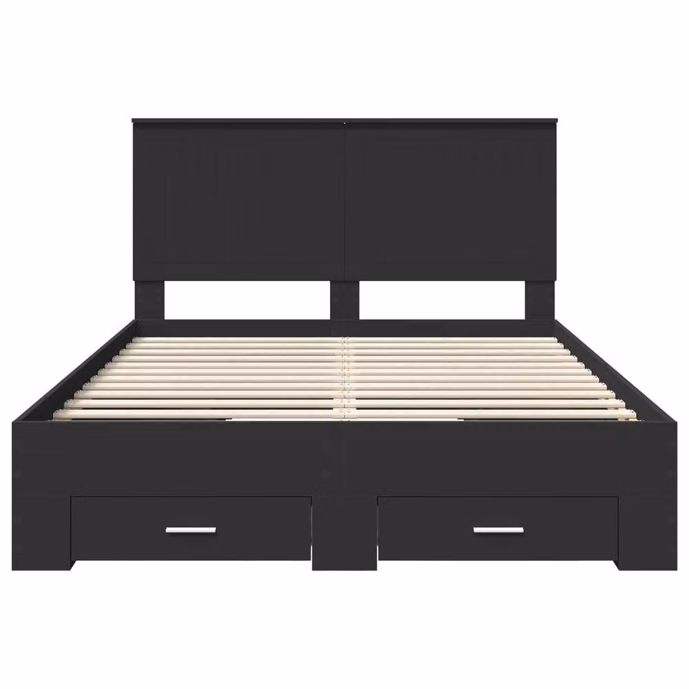 Berkfield Home Modern Bed Frame with Headboard and Drawers in Black, W: 135 cm, L: 190 cm, Engineered Wood – 3