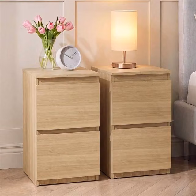 FORGEVIO Modern Pine 2 Drawer Chest of Drawers, Set of 2, Natural Wood – 1