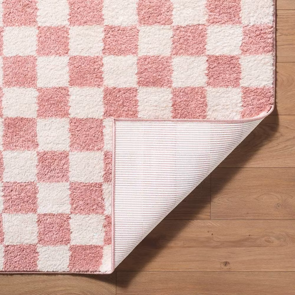 Livabliss Fossay Checkered Shag Washable Rug in Pink, W: 160 cm, D: 215 cm – 3
