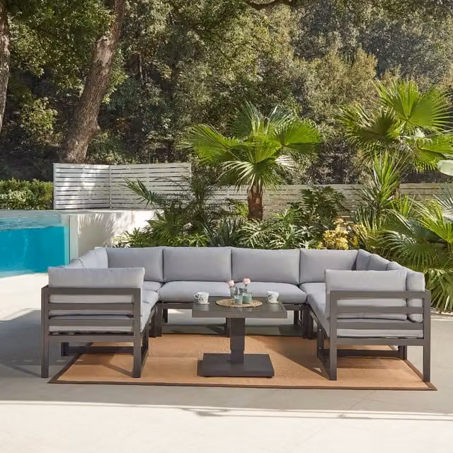 Tiede Luxury Modular Garden Furniture Set with Rising Table in Matt Grey Metal