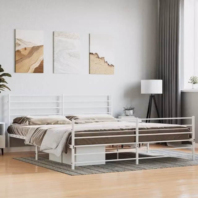 Berkfield Home Metal Bed Frame with Headboard and Footboard, White, W/D/H: 180 x 200 cm – 1