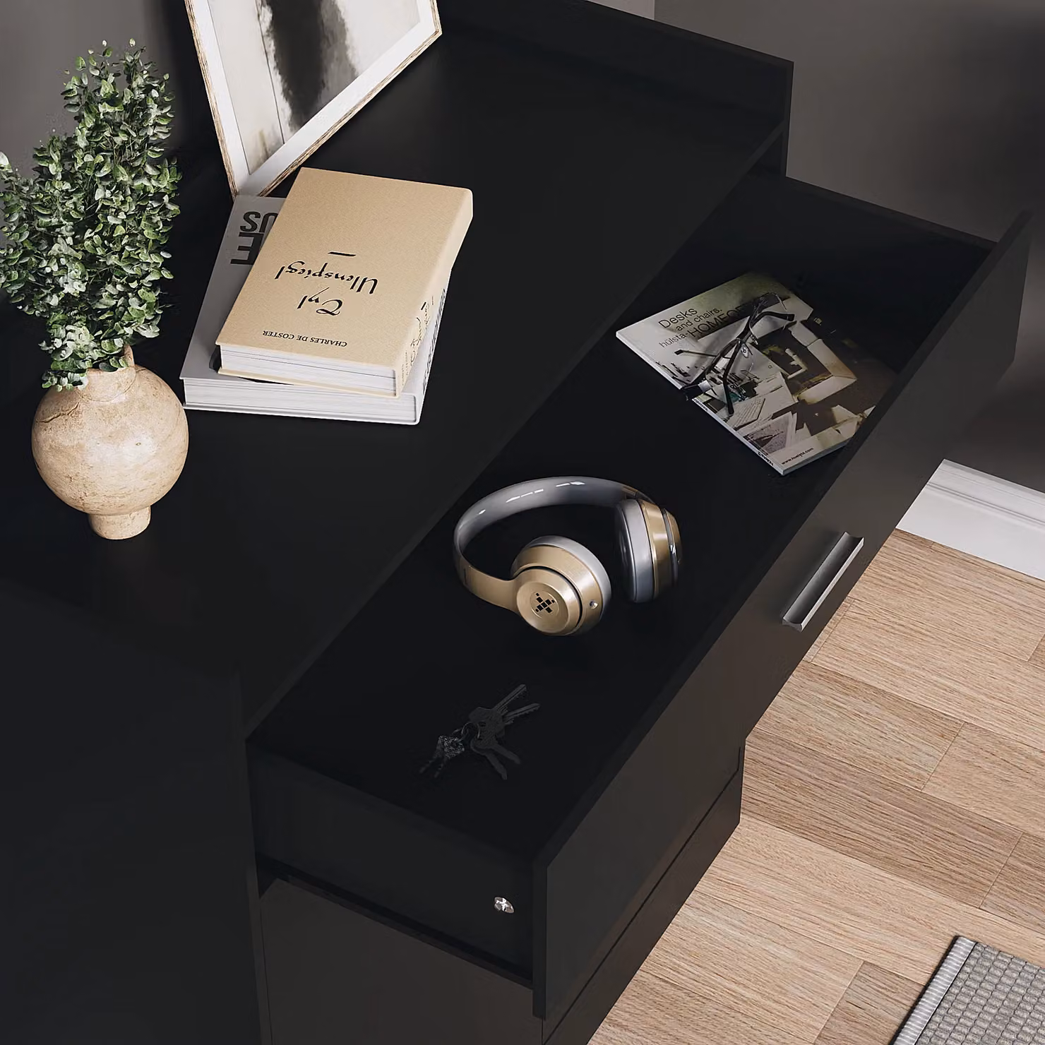 Vida Designs Dalby Modern 2 Door 1 Drawer Shoe Cabinet in Black – 5