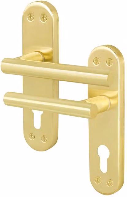AFIT T-Bar Satin Brass Euro Internal Lock Backplate Handles, Gold, 1 Pair
