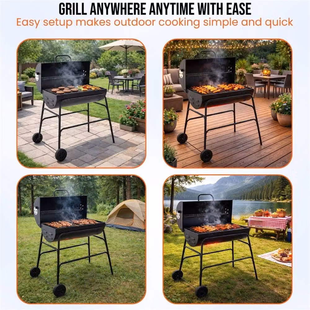 Nordara Large Oil Drum Charcoal BBQ Grill and Portable Smoker with Temperature Gauge in Black, W/D/H: 85 x 53 x 97 cm – 4