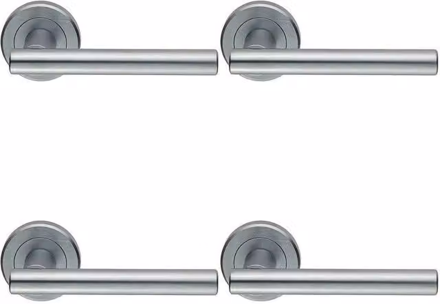 Loops 4x Pair Straight T Bar Handles on Round Rose with Concealed Fixings in Satin Chrome