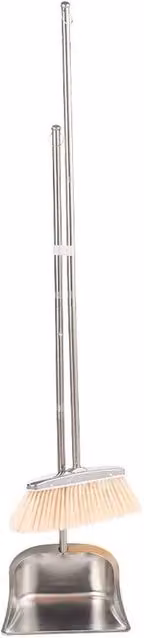 NESTLUNE Beige and Silver Stainless Steel Broom and Dustpan Set, H 100 cm x W 15 cm