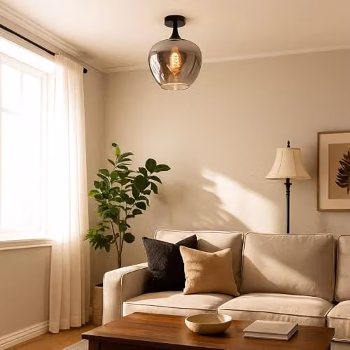 Netlighting Maxy Globe Modern Ceiling Light in Black with Transparent Grey Glass Sphere, W/D/H: 24 x 24 x 31.5 cm – 2