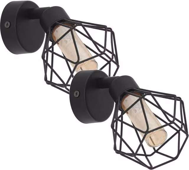 Loops 2 Pack Black Steel Wall Spot Lights with Amber Glass Shades and G9 Bulbs Included – 1