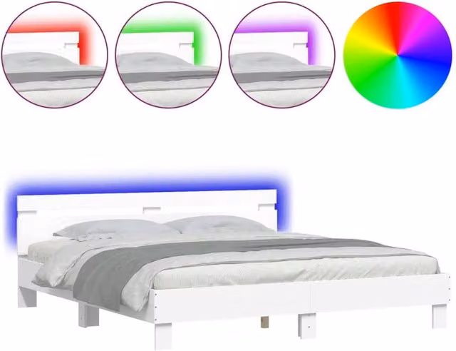 Berkfield Home Super King Bed Frame in White with LED Under-Bed Lighting and USB Charging Ports, W: 180 cm, D: 200 cm