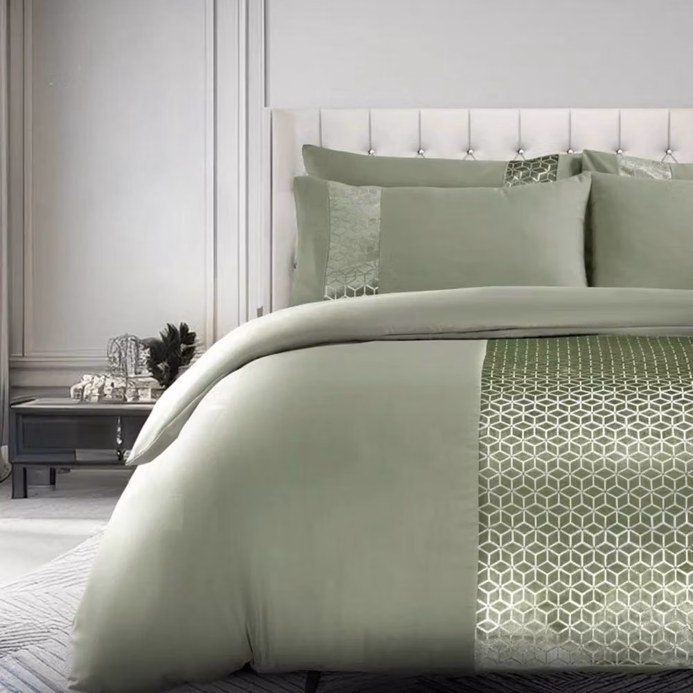 Velosso Sephora Single Duvet Cover and Pillowcase Set in Green with Foil Graphic Print – 2