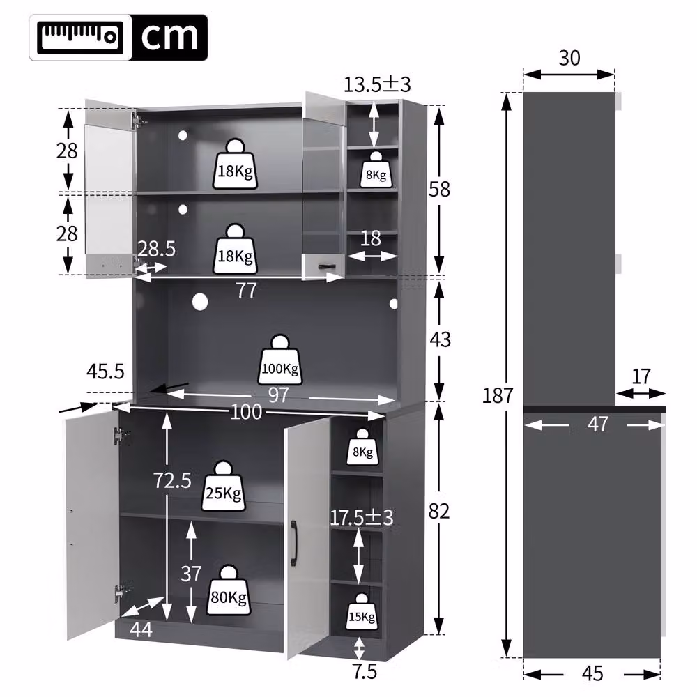 Merax Tall Kitchen Storage Cabinet Pantry with LED Open Shelves in White – 2