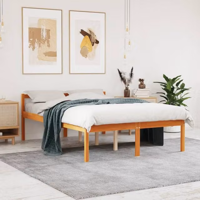 Berkfield Home Senior Small Double Bed in Wax Brown Solid Pine Wood W/D/H: 120 x 190 cm