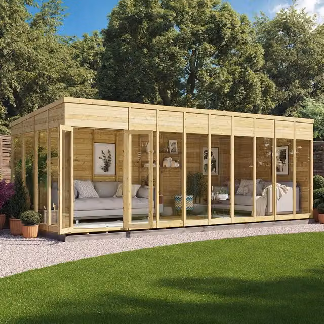 BillyOh Switch Pent Tongue and Groove Wood Summerhouse in Brown, W: 610 cm, D: 243.84 cm