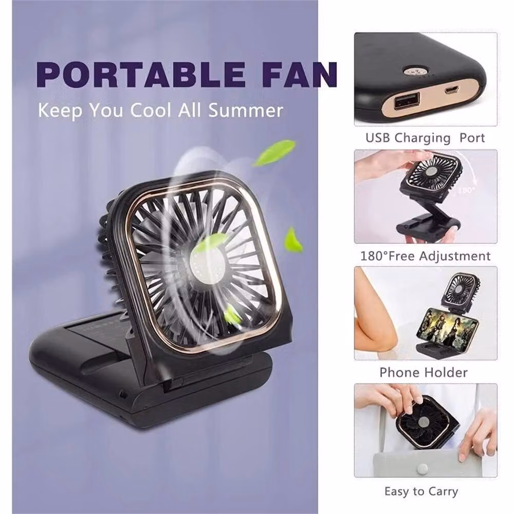 NESTLUNE USB Rechargeable Foldable Mini Handheld and Desk Cooling Fan in Black – 3