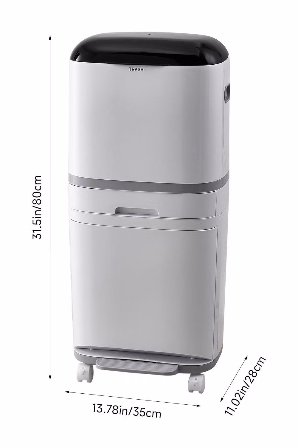 Living and Home 42L 3-Tier Rolling Dustbin with 2 Inner Buckets and Storage Drawer, White – 4