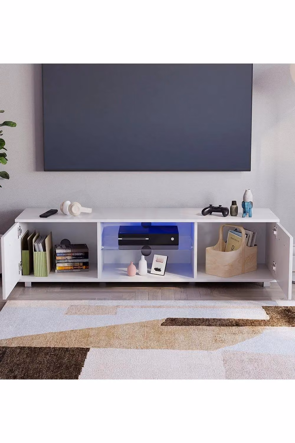 Vida Designs Cosmo 2 Door LED TV Unit Storage Organiser in Glossy White – 3