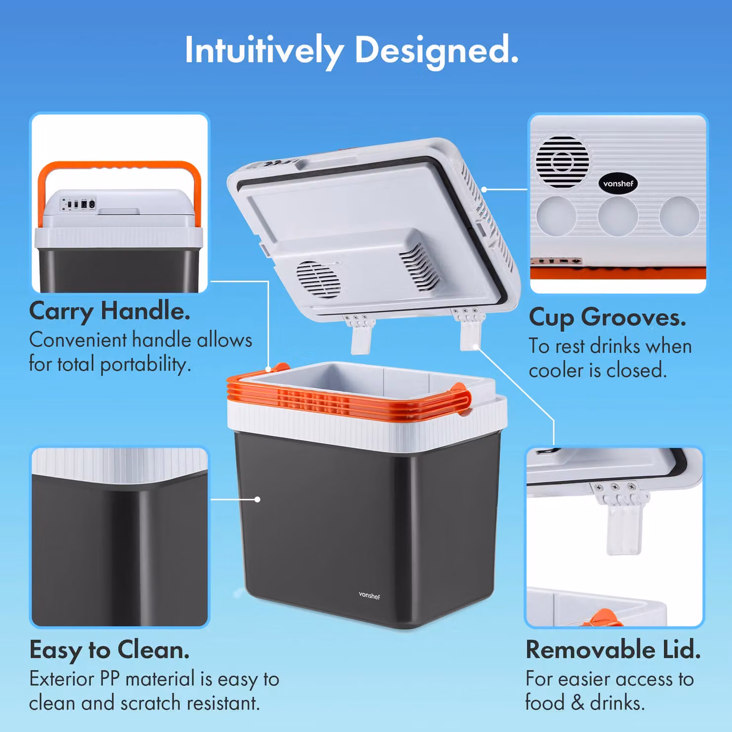 VonShef 24L Electric Insulated Cooler Box with Hot and Cold Function in Grey – 2