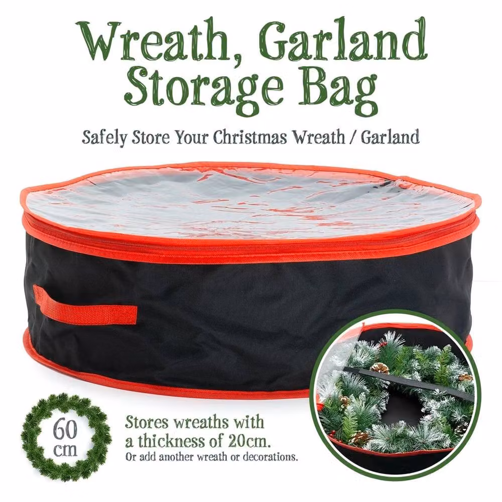 Nordara Black Round Zipped Christmas Wreath Storage Bag with Handles, Diameter: 60 cm – 3