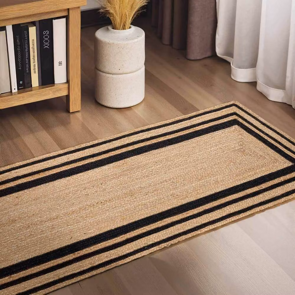 THE RUGS Nuru Braided Jute Reversible Bordered Living Room Rug, Black, W: 80 cm, L: 250 cm – 10