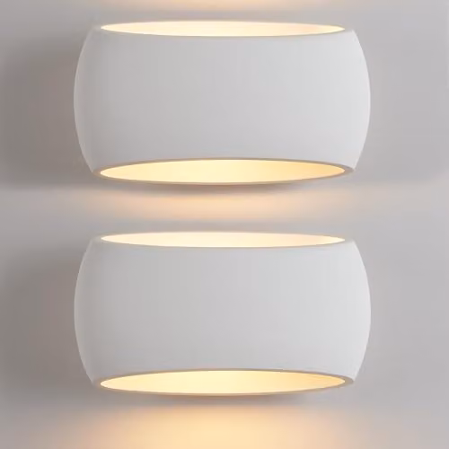 Harper Living 2 Pack White Ceramic and Plaster Oval Wall Sconce Uplighters with E27 Bulb Holder, W/D/H: 30 x 12.2 x 30 cm
