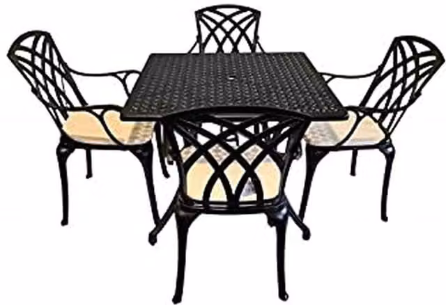 Signature Homes Gardens Chirk 4 Seater Outdoor Dining Set in Matt Black Powder Coated Aluminium