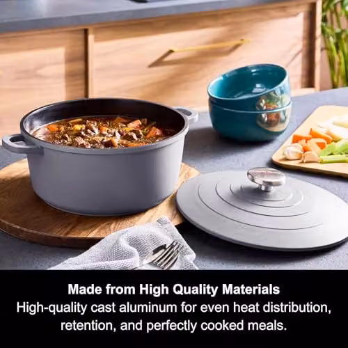 Morphy Richards Grey Cast Aluminium Casserole Dish with Ceramic Non-Stick Coating, 24cm, 4.1L – 11