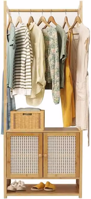 KORVIXA Freestanding Bamboo Clothes Rail in Brown