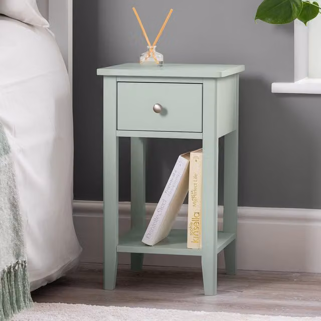 Christow Modern Slim Bedside Table with Drawer in Green