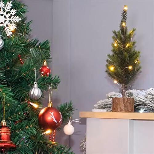 St Helens Home & Garden Battery Operated Green Wooden Effect Mini Tabletop Christmas Tree with LED String Lights – 1