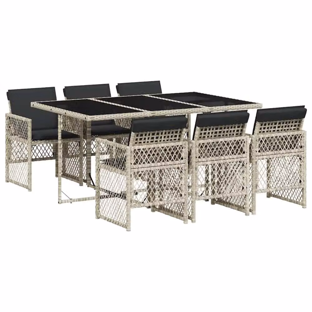 Berkfield Home 7 Piece Modern Garden Dining Set with Grey Poly Rattan and Glass Table – 2