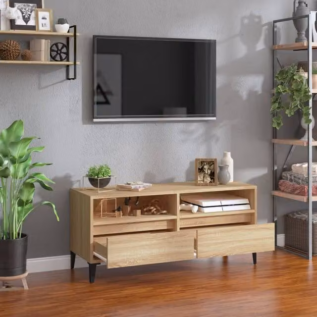 Berkfield Home TV Cabinet in Sonoma Oak, Light Brown, W/D/H: 100 x 34.5 x 44.5 cm