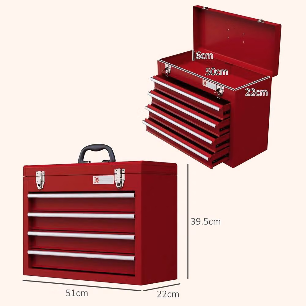 EONLION Lockable 4 Drawer Steel Tool Chest in Red, W/D/H: 100 x 200 x 22 cm – 2