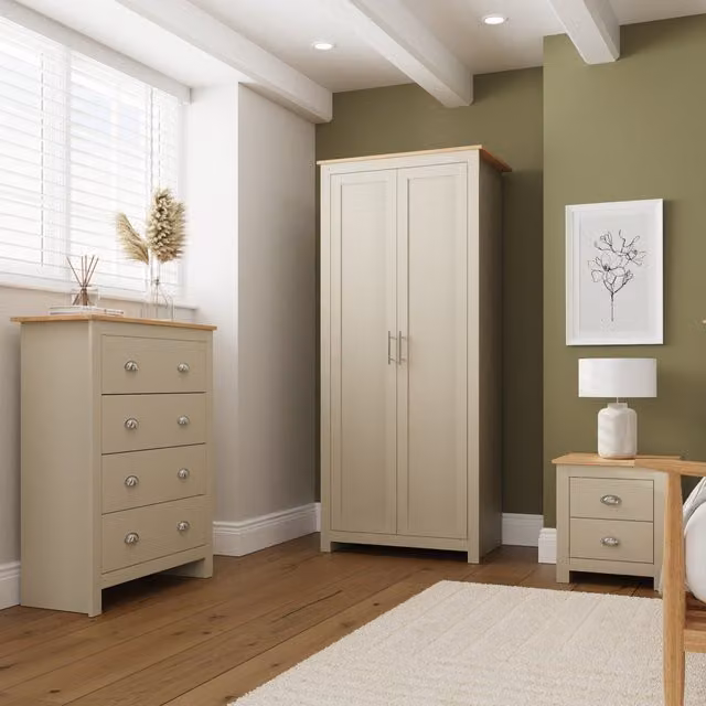 GFW Lancaster 3 Piece Bedroom Furniture Set in Cream and Oak – 3