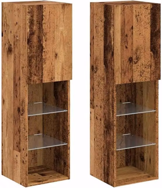 Berkfield Home Set of 2 TV Cabinets with LED Lights in Old Wood Brown, W/D/H: 30.5 x 30 x 102 cm
