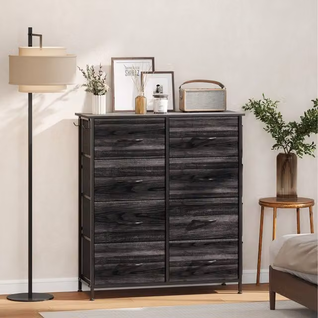 HOMCOM Modern Black Double Dresser with Metal Finish, Width: 86 cm
