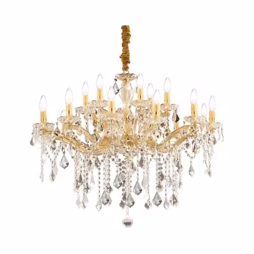 Ideal Lux Netlighting Florian 18-Light Crystal Chandelier in Gold and Transparent Glass