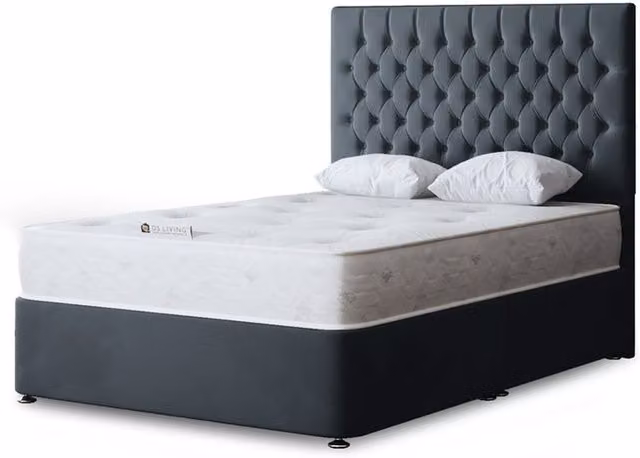 DS Living Chesterfield Velvet Upholstered Divan Bed with 2 Drawers, Grey or Black, W: 120 cm, D: 200 cm