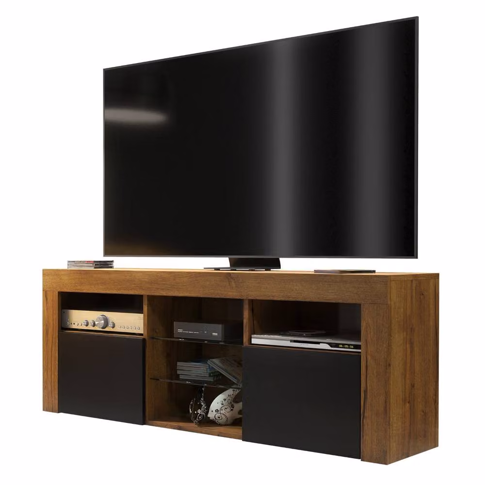 Creative Furniture Pulse TV Unit in Dark Oak and Black Matt, W: 145 cm, H: 53 cm, D: 35 cm – 3