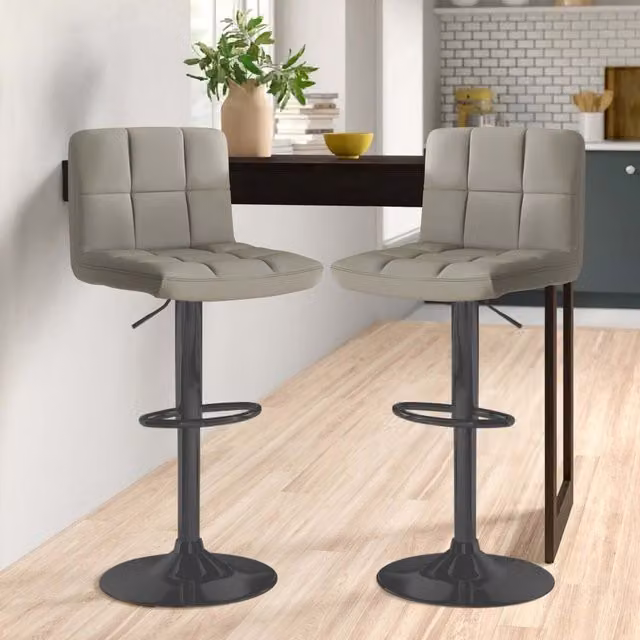 Neo Grey Faux Leather Cuban Swivel Bar Stools with Matt Black Legs, Set of 2
