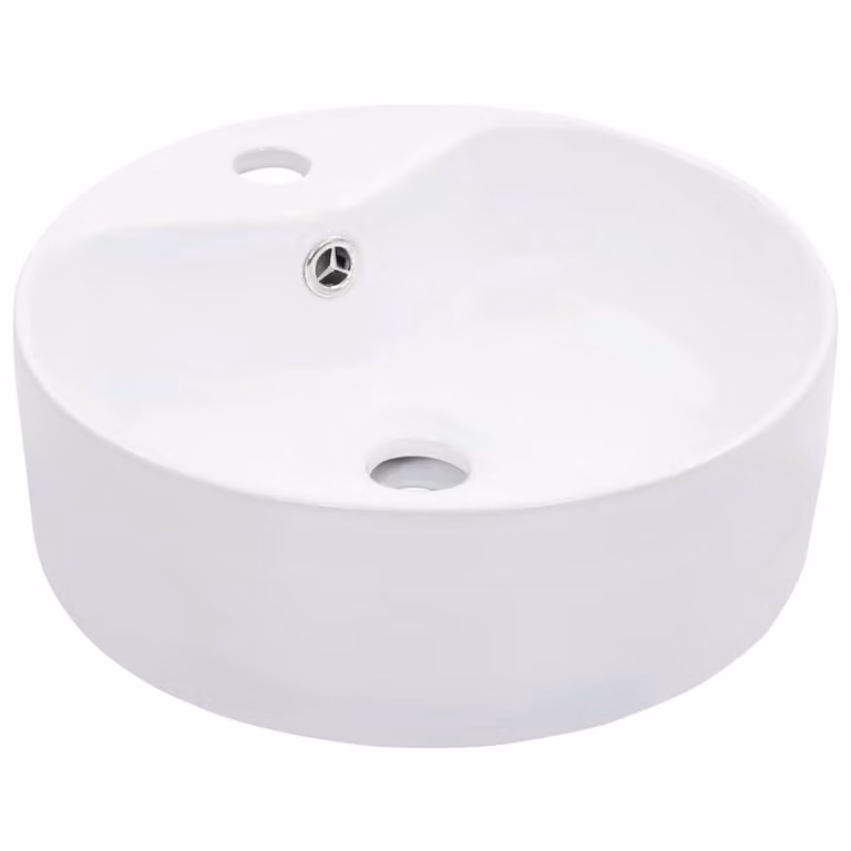 Berkfield Home White Ceramic Round Countertop Wash Basin with Overflow W: 36 cm, D: 13 cm, H: 13 cm