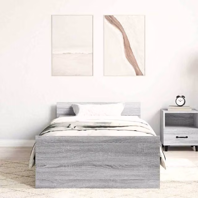 Berkfield Home Durable Single Bed Frame in Grey Sonoma, W/D/H: 90 x 190 cm