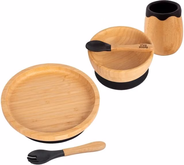 Tiny Dining 5-Piece Bamboo and Silicone Baby Weaning Set in Black and Multicolour