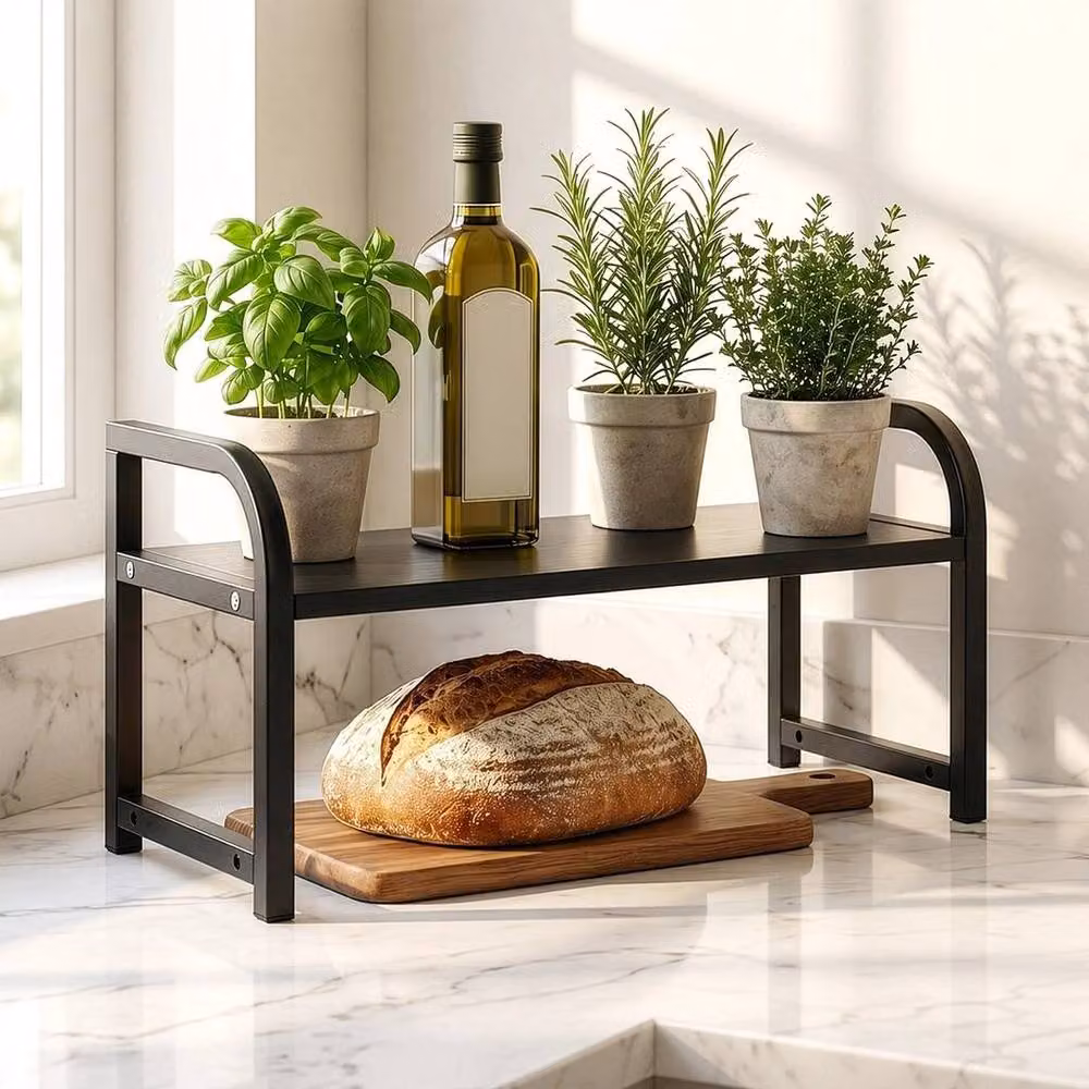 Kelvenix 2 Tier Black Freestanding Kitchen Shelf Organiser W: 21.5 cm, D: 19.5 cm, H: 40 cm – 4