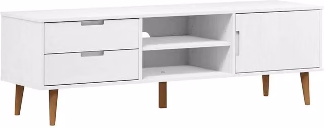 Berkfield Home MOLDE White TV Cabinet in Solid Pine Wood, W: 158 cm, D: 40 cm, H: 49 cm – 1